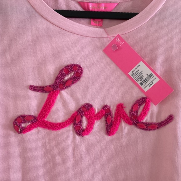 Lilly Pulitzer Cotton Rami Sweatshirt Pink Blossom 💕Love Graphic Embroidered M - Picture 4 of 14